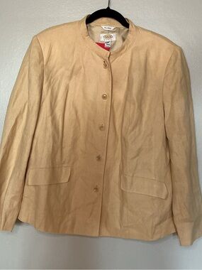 Talbots Beige Collarless Button-Front Jacket 100% Irish Linen